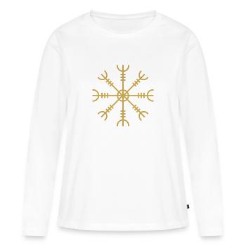 Rune nordique Algiz - symbole de protection Viking - T-shirt manches longues Premium bio Femme - blanc - Devant - Julia (174cm)