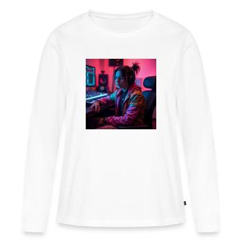 Cyber Neon Producer im Studio - Frauen Premium Bio Langarmshirt - Weiß - Vorne - Julia (174cm)