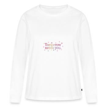 Demain a besoin de toi - T-shirt manches longues Premium bio Femme - blanc - Devant - Julia (174cm)