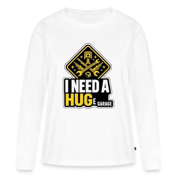 Besoin d’un câlin Garage immense - Lustiger Schrauber Spruch - T-shirt manches longues Premium bio Femme - blanc - Devant - Julia (174cm)