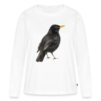 oiseau merle noir - T-shirt manches longues Premium bio Femme - blanc - Devant - Julia (174cm)