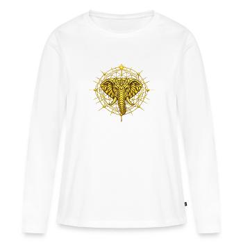 Éléphant Totem Metatron doré  - T-shirt manches longues Premium bio Femme - blanc - Devant - Julia (174cm)