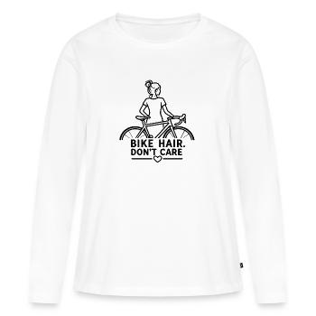 Les cheveux à vélo s’en fichent - T-shirt manches longues Premium bio Femme - blanc - Devant - Julia (174cm)