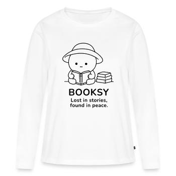 Booksy – Lost in Stories, Found in Peace - Women's Premium Organic Long Sleeve Shirt - white - Front - Julia (174cm)