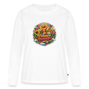 Danse ronde florale du poing floral - T-shirt manches longues Premium bio Femme - blanc - Devant - Julia (174cm)