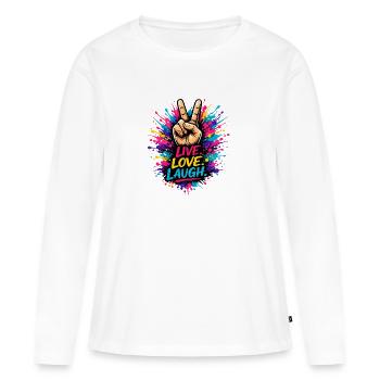 Peace Color Splash – Live Love Laugh - Frauen Premium Bio Langarmshirt - Weiß - Vorne - Julia (174cm)