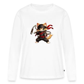 Chat Ninja - T-shirt manches longues Premium bio Femme - blanc - Devant - Julia (174cm)