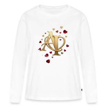 IA des initiales dorées avec cadre cœur - T-shirt manches longues Premium bio Femme - blanc - Devant - Julia (174cm)