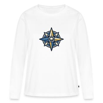 Nordstern Kompass Abenteuer - Frauen Premium Bio Langarmshirt - Weiß - Vorne - Julia (174cm)