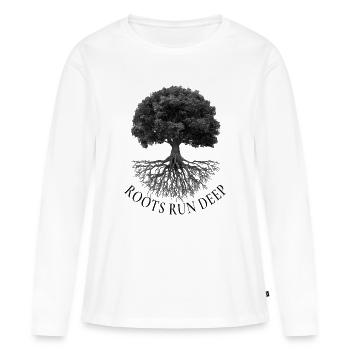Racines profondes – Arbre avec des racines - T-shirt manches longues Premium bio Femme - blanc - Devant - Julia (174cm)