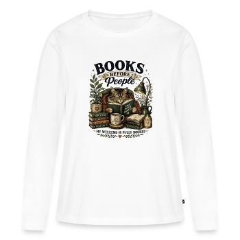 Bibliophile Katze in einer gemütlichen Ecke - Frauen Premium Bio Langarmshirt - Weiß - Vorne - Julia (174cm)