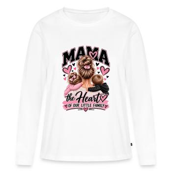 Maman – Le cœur de notre petite famille - T-shirt manches longues Premium bio Femme - blanc - Devant - Julia (174cm)