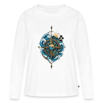 Boussole Polynésienne - Esprit Océan & Voyage - T-shirt manches longues Premium bio Femme - blanc - Devant - Julia (174cm)