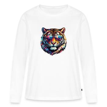 Tigre psychédélique avec des lunettes de soleil - T-shirt manches longues Premium bio Femme - blanc - Devant - Julia (174cm)