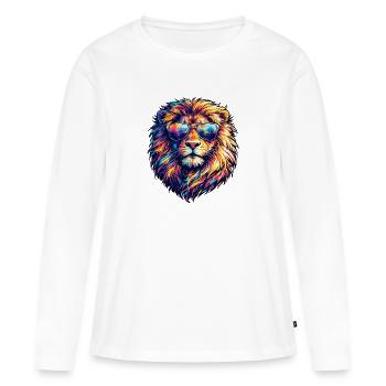 Lion néon avec des lunettes de soleil - T-shirt manches longues Premium bio Femme - blanc - Devant - Julia (174cm)