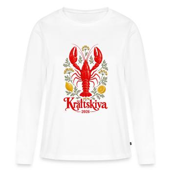 Fête des écrevisses 2026 - T-shirt manches longues Premium bio Femme - blanc - Devant - Julia (174cm)