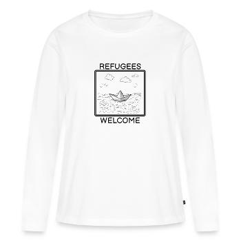 Les réfugiés accueillent un cadeau de démonstration pour les réfugiés - T-shirt manches longues Premium bio Femme - blanc - Devant - Julia (174cm)