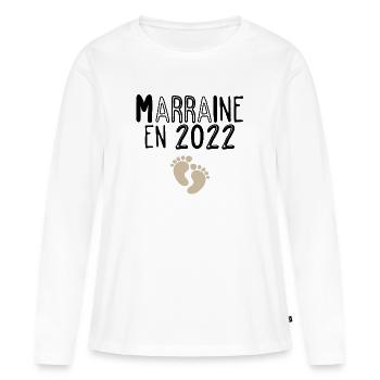 Marraine - 2022 - Cadeau - Naissance - Anniv - T-shirt manches longues Premium bio Femme - blanc - Devant - Julia (174cm)