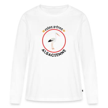 Fière d'être Alsacienne - T-shirt manches longues Premium bio Femme - blanc - Devant - Julia (174cm)