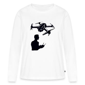 Drone homme avec télécommande - T-shirt manches longues Premium bio Femme - blanc - Devant - Julia (174cm)