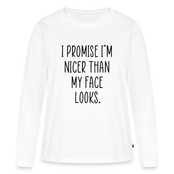 Ich verspreche ein lustiges Zitat - Frauen Premium Bio Langarmshirt - Weiß - Vorne - Julia (174cm)