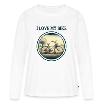 J’aime mon vélo - T-shirt manches longues Premium bio Femme - blanc - Devant - Julia (174cm)