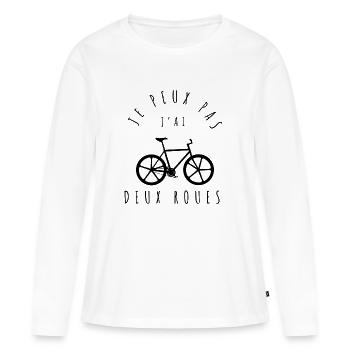 DEUX ROUES - Je peux pas, j'ai deux roues ! - T-shirt manches longues Premium bio Femme - blanc - Devant - Julia (174cm)