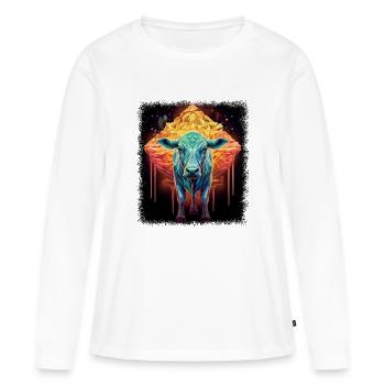 Idée présente Dictons Fromage Fellation Reine - T-shirt manches longues Premium bio Femme - blanc - Devant - Julia (174cm)