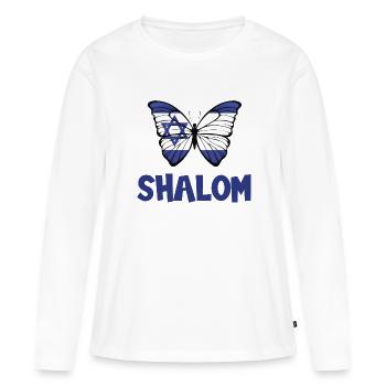 Shalom Israel Flagge Schmetterling - Frauen Premium Bio Langarmshirt - Weiß - Vorne - Julia (174cm)