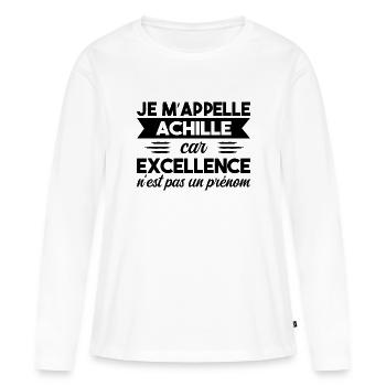 Je M'appelle Excellence Achille - T-shirt manches longues Premium bio Femme - blanc - Devant - Julia (174cm)