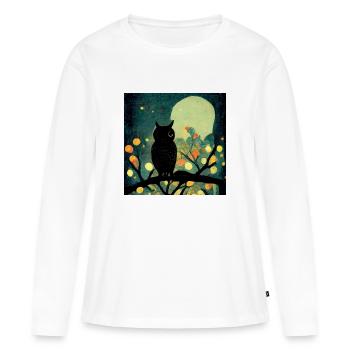 Hibou au clair de lune - T-shirt manches longues Premium bio Femme - blanc - Devant - Julia (174cm)