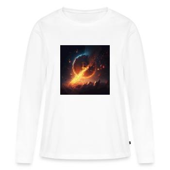 Feux d’artifice Bitcoin - T-shirt manches longues Premium bio Femme - blanc - Devant - Julia (174cm)