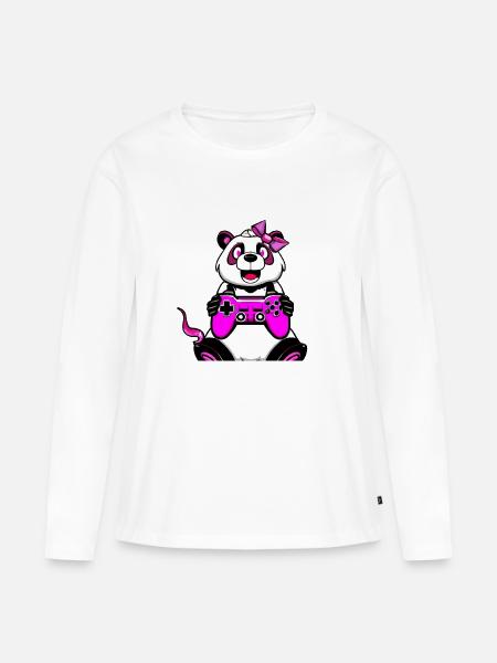 Gaming Panda - Frauen Premium Bio Langarmshirt - Weiß