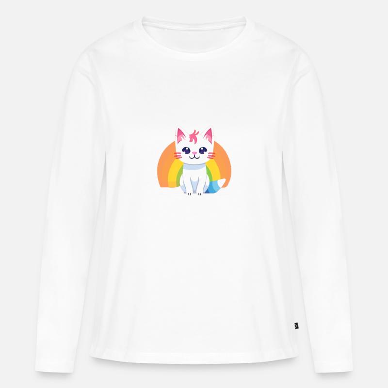 Regenbogen Katze - Frauen Premium Bio Langarmshirt - Weiß
