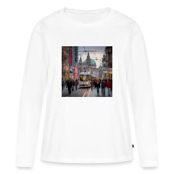 Rue avec tram - T-shirt manches longues Premium bio Femme - blanc - Devant - Julia (174cm)