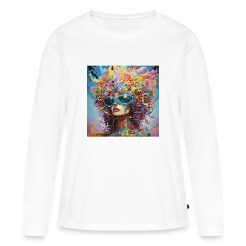 Femme aux cheveux colorés - T-shirt manches longues Premium bio Femme - blanc - Devant - Julia (174cm)