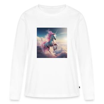 Einhorn über den Wolken - Frauen Premium Bio Langarmshirt - Weiß - Vorne - Julia (174cm)