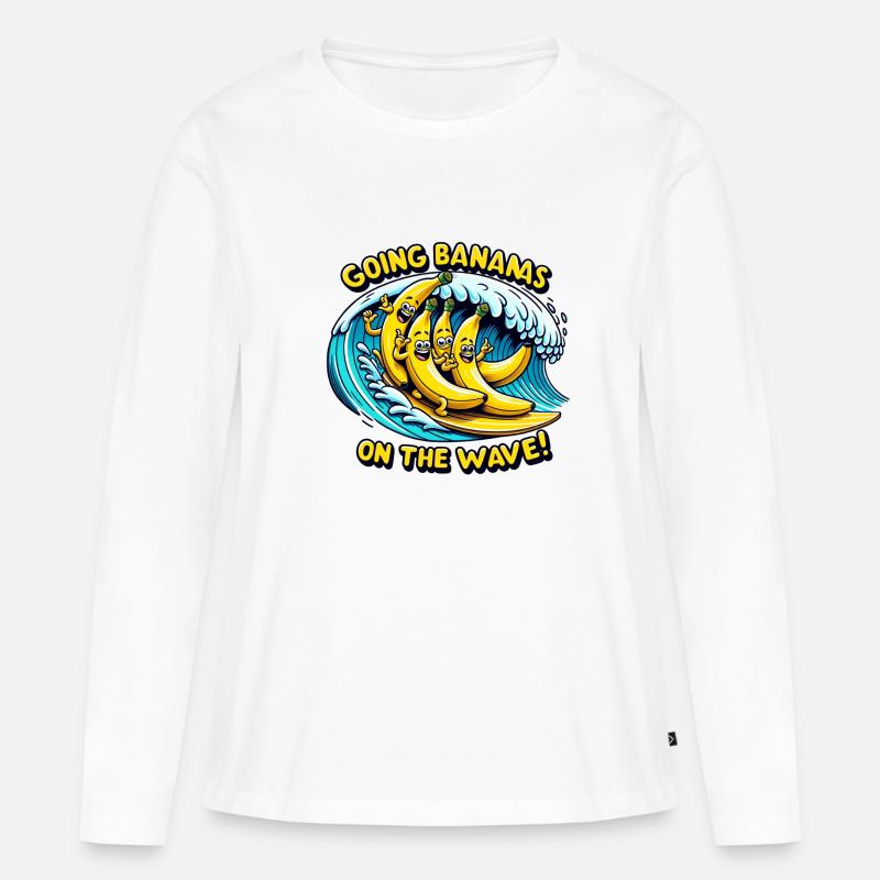 Going Bananas on the Wave - Frauen Premium Bio Langarmshirt - Weiß