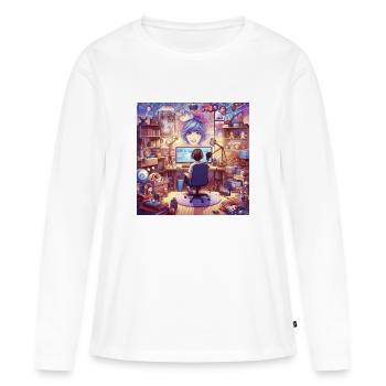 geek studio - T-shirt manches longues Premium bio Femme - blanc - Devant - Julia (174cm)