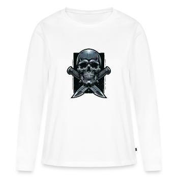 Frappe furtive : Crâne et dagues croisées - T-shirt manches longues Premium bio Femme - blanc - Devant - Julia (174cm)