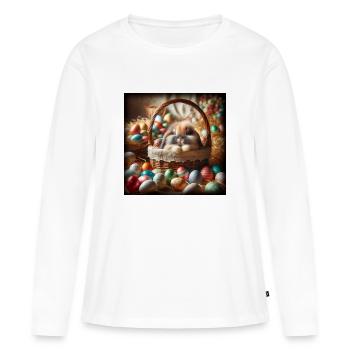 Un lapin mignon dans un panier - T-shirt manches longues Premium bio Femme - blanc - Devant - Julia (174cm)