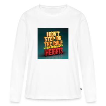 le motif représente l’inscription Je ne marche pas sur les écailles. - T-shirt manches longues Premium bio Femme - blanc - Devant - Julia (174cm)