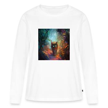 FANTASY Forest Cat - Frauen Premium Bio Langarmshirt - Weiß - Vorne - Julia (174cm)