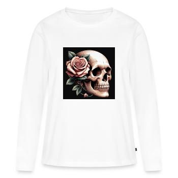 Totenkopf mit rosa Rose - Frauen Premium Bio Langarmshirt - Weiß - Vorne - Julia (174cm)