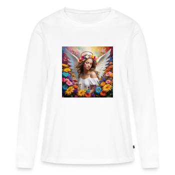 Angel in flowers - Women's Premium Organic Long Sleeve Shirt - white - Front - Julia (174cm)