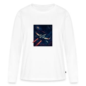 Flug durch die Galaxie - Frauen Premium Bio Langarmshirt - Weiß - Vorne - Julia (174cm)