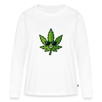 Happy Hanfblatt mit Sonnenbrille - Frauen Premium Bio Langarmshirt - Weiß - Vorne - Julia (174cm)