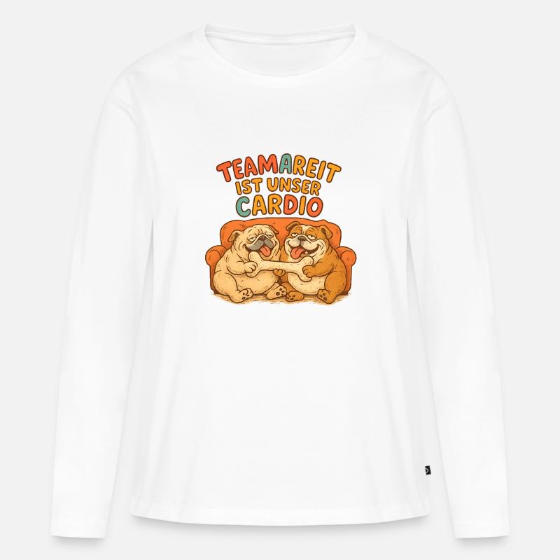 Teamwork auf vier Pfoten mit Grammatikproblemen - Frauen Premium Bio Langarmshirt - Weiß