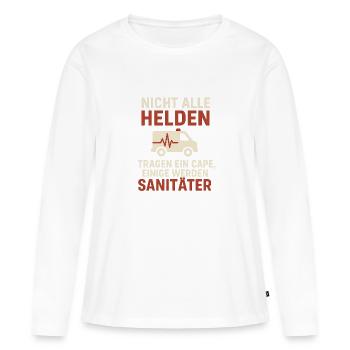 Sanitäter Shirt – Nicht alle Helden tragen Capes - Frauen Premium Bio Langarmshirt - Weiß - Vorne - Julia (174cm)
