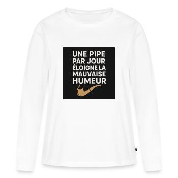 Une Pipe pour le Bonheur - T-shirt manches longues Premium bio Femme - blanc - Devant - Julia (174cm)